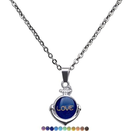 Mood Necklace with Stainless Steel Chain Anchor Shaped Temperature Change Pendant Necklace for Women Gift