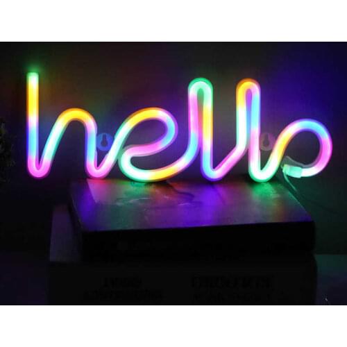 Colorful LED Neon Sign Hello Letters Neon Light for Wedding Party Decor USB/Battery Powered