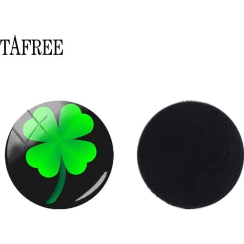 TAFREE Green Four-Leaf-Clover Plants Magnetic Sticker Fridge Magnet 25mm Glass Gems Dome Beads Base Setting Wholesale QF326