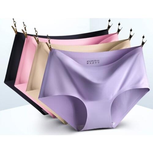 New Solid Women Seamless Panties Ice Silk Seamless Underwear Breathable Thin Underpants Sexy Lingerie Briefs Hipster Intimates