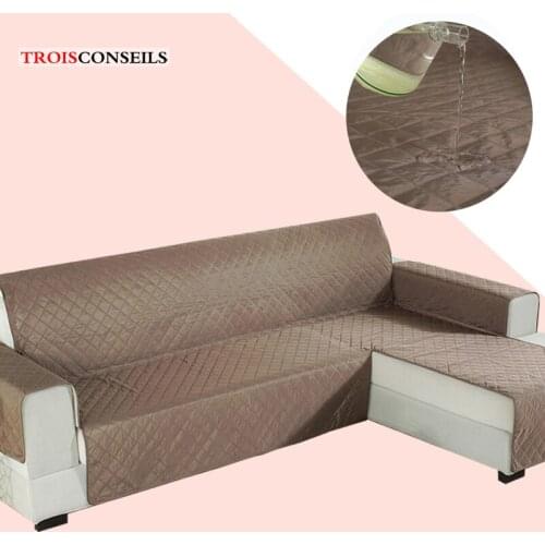 L Shape Waterproof Sofa Covers for Living Room Non Slip Corner Couch Covers Quilted Solid Grey Slipcover Chaise Longue Protector