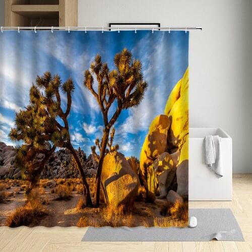 Cactus Shower Curtain Tropical Plants Bathroom Screen Home Decoration Printing Pattern Waterproof Polyester Washable Fabric Sets