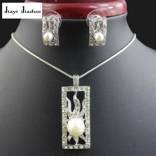 Jiayijiaduo Bridal imitation pearl pendant jewelry sets for women white color necklace earrings party dress gift love wedding