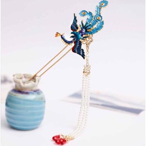 1 Pair Chinese Retro Style Metal Phoenix Hairpins Clips Handmade Hair Stick Bride Hanfu Dress Wedding Hair Accessories FORSEVEN