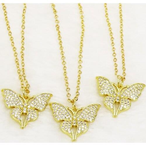 10 Pcs Gold color Butterfly Pendant necklace Zircon Butterfly pendant Jewelry Necklace New design 5169