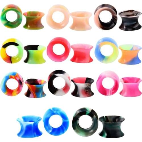 11 Pairs Mixed Color Soft Silicone Flexible Tunnels Saddle Plugs Expanders Gauge 6mm-16mm