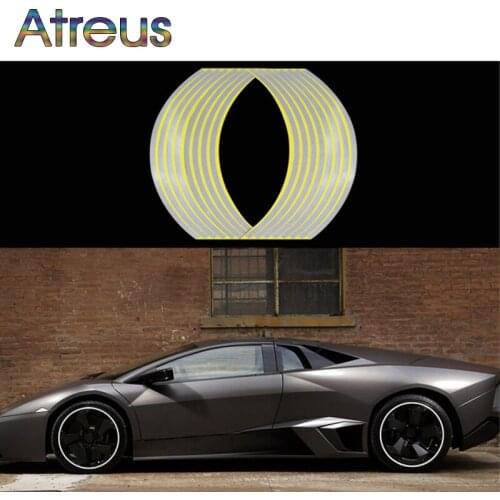 Atreus 16pcs Car Wheel Stickers Decals 14" Reflective Rim Tape For Opel Insignia VW Golf 4 7 5 MK4 Peugeot 206 207 208 508