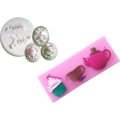 3D Teapot Cup Cupcake Silicone Fondant Mold Cake Pastry Decor Sugar Craft Mould Baking Tools