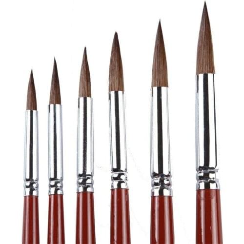 6Pcs 6Different Sizes Sable Hair Round PaintBrush Set For Acrylic Oil Gouche and Watercolor Painting Wooden Long Wooded Handle