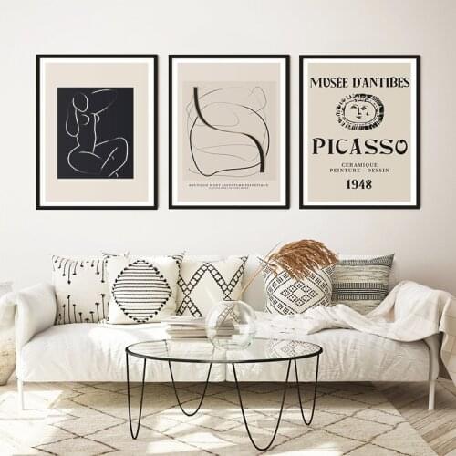 Abstract Women Nude Canvas Painting Line Drawing Leaves Poster Modern Minimalist Picasso Decorative Picture for Gallery Wall