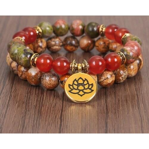 Handmade Crystal Bracelet Women With Lotus Charm Wrist Mala Healing Bracelet Sets For Men Medetation Yoga Stone Beads Bracelet