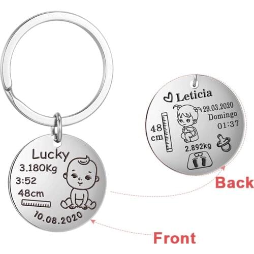 Lemegeton Personalized Custom Baby Keychain Boys Girls Name Birth Weight Date For Newborn Commemorate Customized Keyring Mom Dad