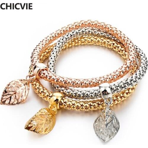 CHICVIE Handmade Cuff Gold Hollow Leaves Bracelets & Bangles Charms For Women Bohemian Stainless Steel Bracelets Femme SBR150370