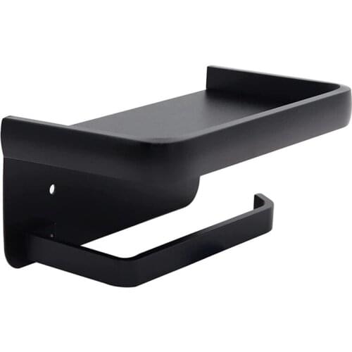 HOT-Toilet Paper Holder with Shelf, Matte Black Toilet Paper Holder Wall Mount, Bathroom Adhesive Toilet Paper Holders