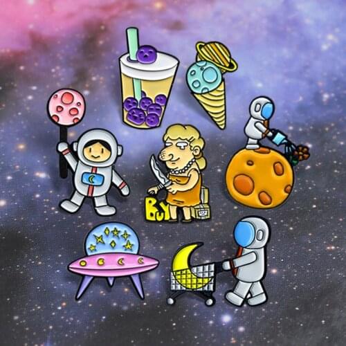Space travel Enamel Pin Astronauts Special UFO Star Rainbow horse Planet ice cream Moon Brooches Cosmic Space Badge Jewelry Gift