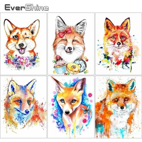 EverShine Diamond Mosaic Cartoon Fox Full Square Diamond Painting Animal Cross Stitch Embroidery Picture Of Rhinestones Wall Art