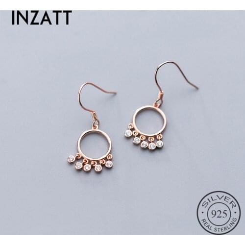 INZATT Real 925 Sterling Silver Zircon Tassel Geometric Round Drop Earrings For Fashion Women Party Fine Jewelry Accessories