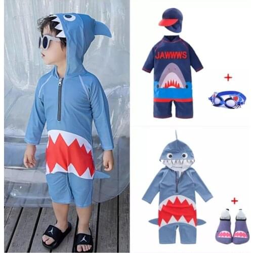 Baby Boys Kids Cap Shark teeth Swimwear New Beach wear Surf Suit Swimwear with Goggles Swimwear Kids UV Protection Summer Outfit