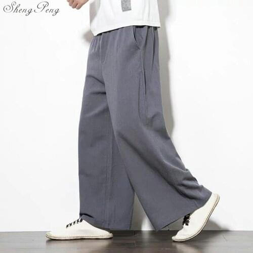 Chinese traditional kung fu wushu pants clothing for men male linen oriental style wide leg pants trousers streetwear Q779
