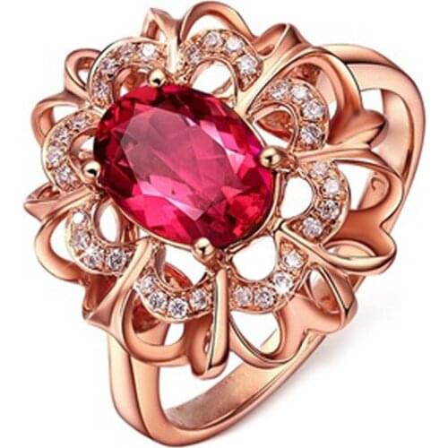 Gold Color Fashion Ring Jewelry Red CZ Stone Flower Design Rings For Women Bridal Wedding Accessories Anillo