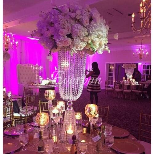 Wedding Crystal Flower Stand Wedding Crystal Pillar Table Centerpiece Decoration Metal Gold Silver Flower chandelier