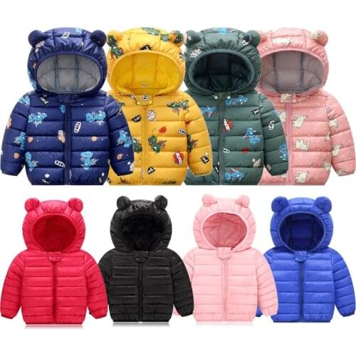 VOGUEON New Baby Girls Hooded Down Jackets Cute Ear Kids Coats Autumn Boys Warm Jacket Coat Toddler Girl Zipper Jacket Outerwear