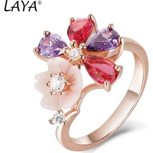 Laya 925 Sterling Silver Summer Hot Style Jewelry High Quality Zircon Natural Shell Flower Ring For Women 2021 Trend
