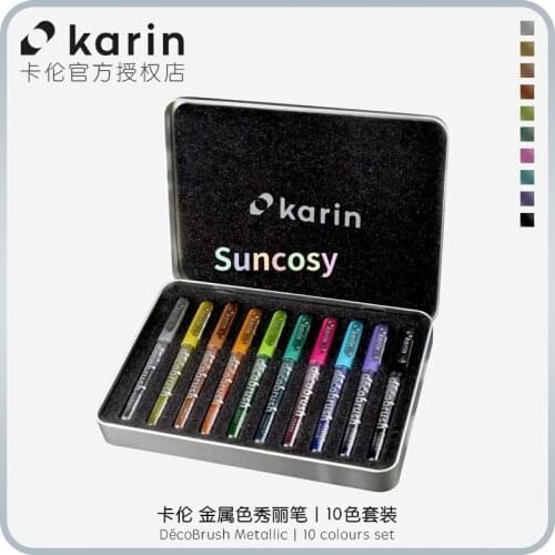 KARIN Deco Brush Markers Metallic 10 Colours Set, Assorted,Light-resistant and Waterproof on Surfaces Such As: Paper, Wood