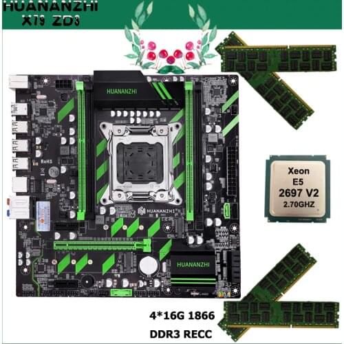 HUANANZHI X79-ZD3 motherboard with RAM 64G(4*16G) 1866 REG ECC CPU Xeon E5 2697 V2 motherboard with NVMe/NGFF dual M.2 slots