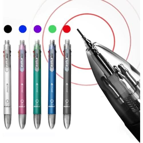 1PCS 5-in-1 multi-function pen (0.5mm automatic pencil + 0.7mm ball pen) 5 colors PP material