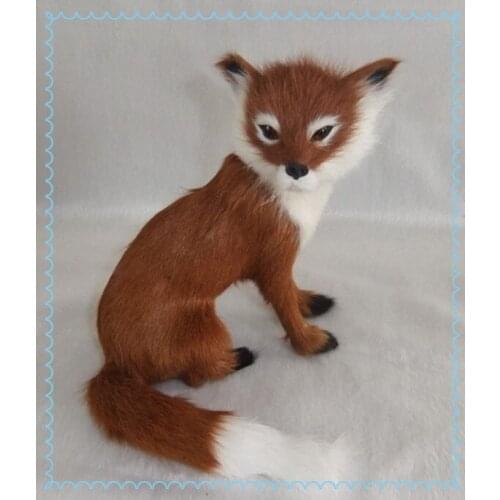 Simulation cute squatting fox 16x14cm model polyethylene&furs fox model home decoration props ,model gift d293