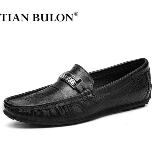 Genuine Leather Men Shoes Luxury Brand Loafers 2019 Italian Designer Mens Shoes Casual Black Slip on Moccasins Plus Size 38-47