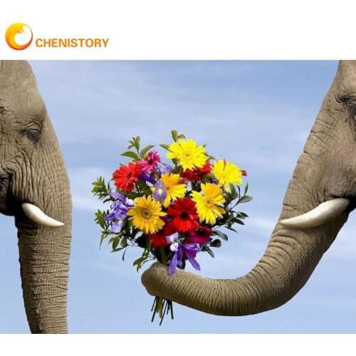 CHENISTORY Animal Coloring By Numbers Painting Kit Oil Paint Elephant Picture By Numbers Adults Kit Children Wall Decor Gift