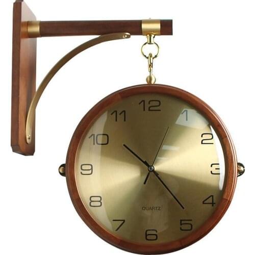 Wall Clock Living Room Home Double-sided Clock Creative Fashion Simple Quartz Clock Solid Wood Nordic Style New