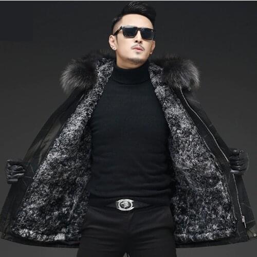 New Parka Trench Long Coat Men Real Rabbit Fur Liner Jackets Raccoon Fur Collar Winter Warm Coat Parka Men Luxury Brand