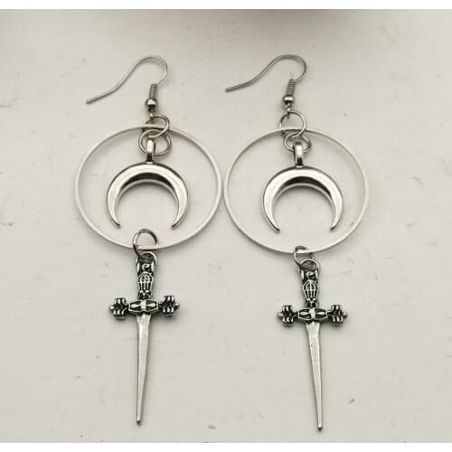 New Large Hoop Earrings Dark Witch Pendant Earrings Moon and Sword Witch Gothic Novelty Women