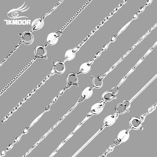 100% Genuine 925 Sterling Silver Necklace Ingot Twisted Trace Belcher Snake Bar Singapore Box Chain Necklace Women Men TT1
