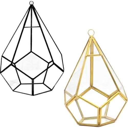 Hanging Glass Terrarium Modern Artistic Wall Tears Shape Diamond Geometric Polyhedron Air Plant Holder Desk Planter DIY