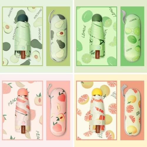Mini Portable Umbrella 5 Folding Umbrella Multicolors Cute Print Anti-UV Protection Pocket Umbrella Daily Household Supplies