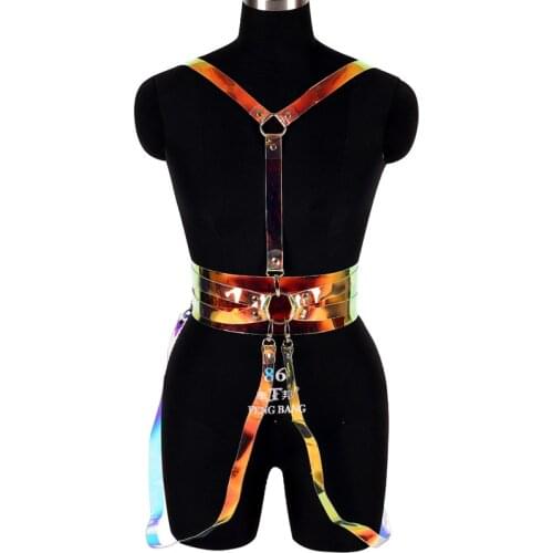 Sexy Womens Lingerie Laser Leather Harness Set Bra Body Bondage Strap Garter Belt Bdsm Sex Fetish Suspender Erotic Underwear