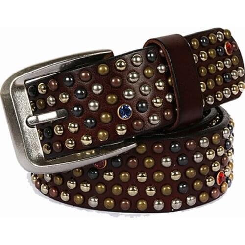 Cowgirl Cowboy Genuine Leather Bling Rhinestones Studded Belt For Western Women Men Fashion Girls Luxury Ceinture Rivet Belts