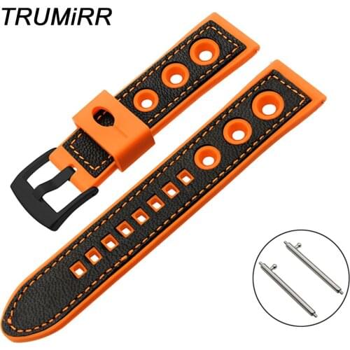 Genuine Leather + Silicone Rubber Watchband for Fossil Q Founder Wander Crewmaster Grant Marshal Quick Release Strap Watch Band