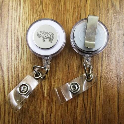 Rhino Polygon ID Badge Reel gift for him/her friend family retractable recoil id badge holder work fun
