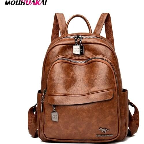 2021 Double Zipper Designer Ladies Backpack Quality Leather Womens Anti-theft Backpack Fashion Letter Design Women School Bags