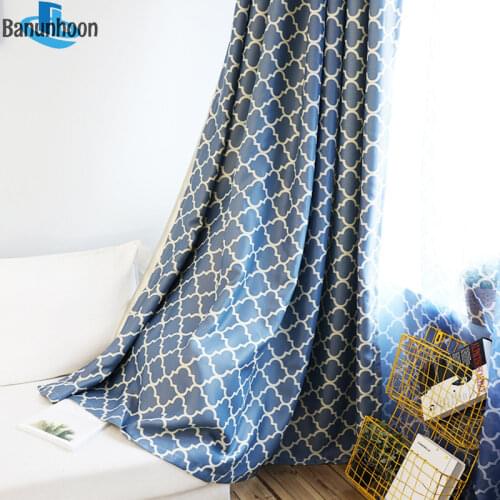 American Style Blue Curtains Tulle Panels Rideaux Bedroom Geometeric Regular Smei-shade For Living Room