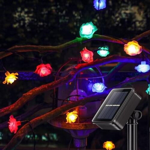 5M Roses Solar Power LED Garden Outdoor Waterproof Fairy Garland Lights String Christmas Light Wedding Holiday Party Decoration