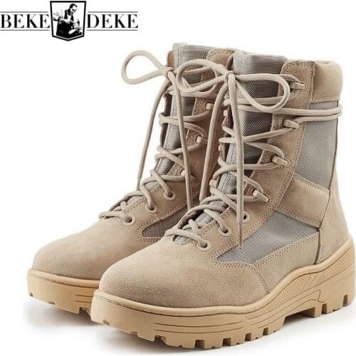 Military Mens Antiskid Platform High Top Ankle Boots Lace Up Genuine Leather Army Tactical Desert Botas Male Casual Shoes