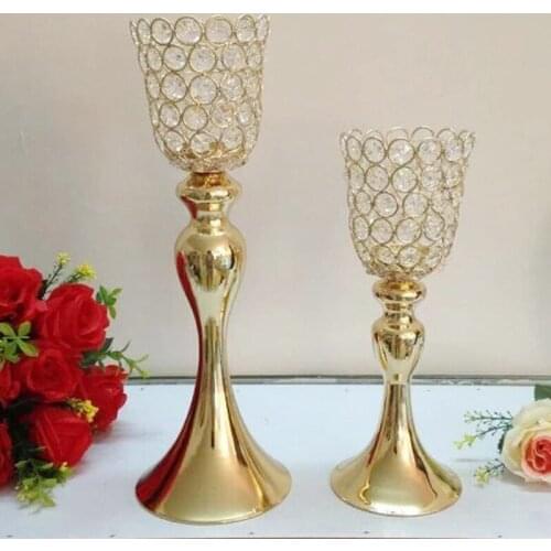 10PCS/LOT Metal Gold Candle Holders With Crystals 38CM/30CM Road Lead Stand Pillar Candlestick For Wedding Candelabra 018