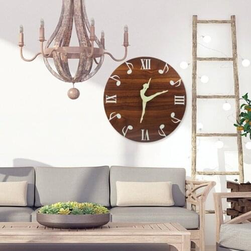 12 Inch 30 CM Luminous Wall Clock Beautiful dancing notes Glow In The Dark for Bedroom Living Room Hanging Clock Home Decoration