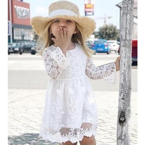2019 Autumn Long Sleeve Girl Dress Hollow Out Sweet Elegant Princess Lace Flower Dresses Kid Girl Clothes 3 4 5 6 7 8 Years